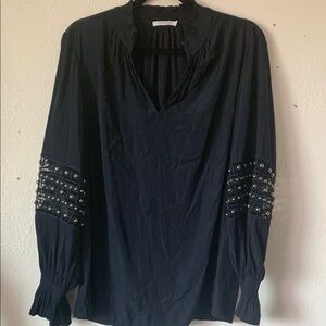 Chico's navy blue Blouse with Embellished Sleeves